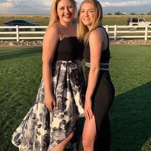 Strapless High-Low Floral Black and White Dress